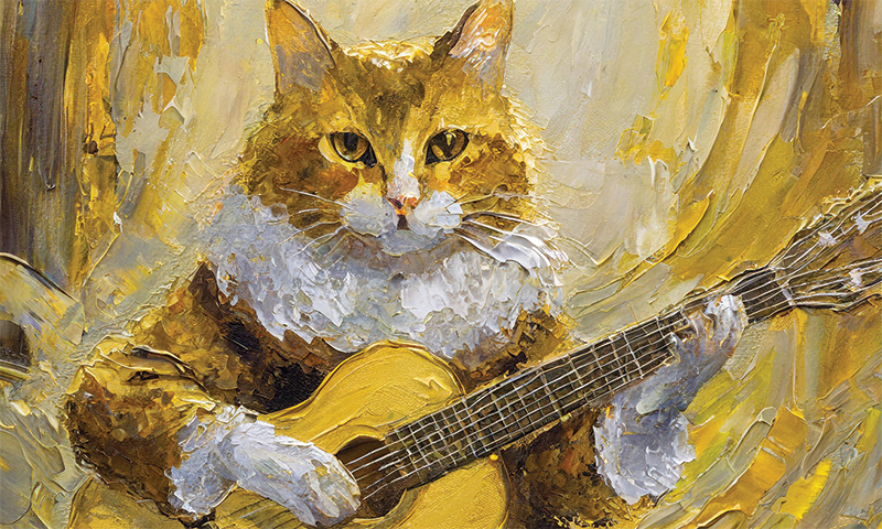 Adobe Firefly image of Cat playing guitar in style of Van Gogh